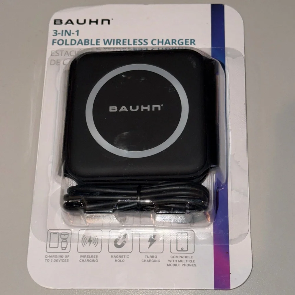 BAUHN 3-IN-1 MAGNETIC FOLDABLE WIRELESS PHONE Watch Headphones CHARGER FAST NEW